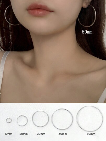 1pair Solid 925 Silver Smooth Circle Hoop Earrings With Gift Box, Fashionable & Simple Style For Dating, Festival, Party, Travel, Work, Daily Wear, Beach Days; Suitable For Women, Ideal Choice As Gifts For Girlfriend, Mother, Teacher, Best Friend, Classmate.