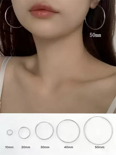 1雙素色925 銀平滑圓形圓耳環帶禮物盒,時尚&簡約風格適用於約會,節日,派對,旅行,工作,日常穿著,海灘天;合適的適合女士,理想選擇作為禮物適用於女朋友,媽媽,老師,朋友,