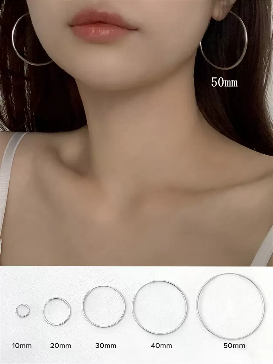 1 paire Unicolore Argent 925 Lisse Cercle Créoles Avec Boîte À Cadeau , À La Mode & Style Simple Pour Rencontre , Festival , Fête , Voyage , Travail , Port Quotidien , Plage Jours ; Adapté Pour Femme , Idéal Choix Comme Cadeaux Pour Petite Amie , Mère , Professeur , Ami ,