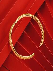 1入女性空心設計葉子開口手鐲,帶有花朵和葉子吊飾