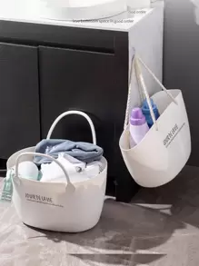 Laundry Basket Clothing Storage Bin With Soft Plastic Design, Popularesque Style, Perfect For Household Storage And Makes For A Great Kid's Toy Bin In The Bathroom - Small White - View 1