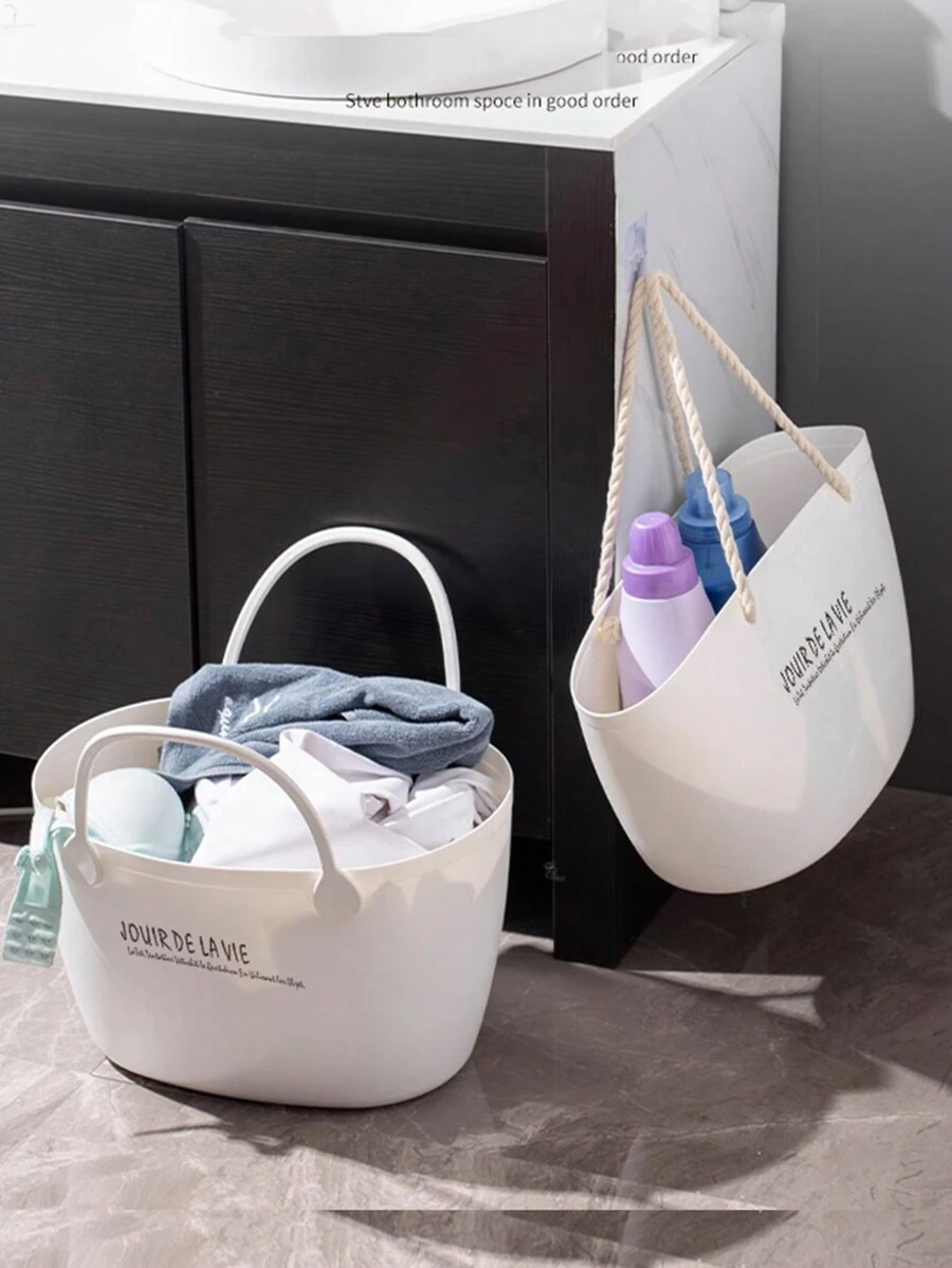Laundry Basket Clothing Storage Bin With Soft Plastic Design, Popularesque Style, Perfect For Household Storage And Makes For A Great Kid's Toy Bin In The Bathroom - Small White - View 1