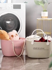 Laundry Basket Clothing Storage Bin With Soft Plastic Design, Popularesque Style, Perfect For Household Storage And Makes For A Great Kid's Toy Bin In The Bathroom - Small White - View 7