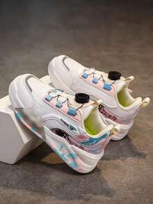 女童輕量、透氣、防滑設計按鈕運動鞋一雙,適用於各季室內外訓練和日常穿著 - 粉色 - 查看 4