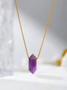 Collier de pendentif hexagonal en cristal naturel double pointe mignon et de luxe à la mode avec chaîne plaquée or 18 carats, cadeau de vacances unisexe - collier - Voir 9