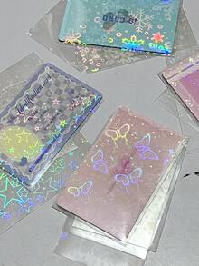 20pcs Transparent Glitter Butterfly, Cherry Blossom, Star Two-Layered Card Film For Photo Album, Protection Film For Small Cards & Album, Flat Mouth Protection Film - Clear - View 5