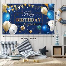 Birthday Banner For Decoration, Navy Blue And Gold Happy Birthday Sign, Birthday Party Supplies, Photo Backdrop Background For Birthday Party, Favor Boys And Girls Celebration - Blue - View 2