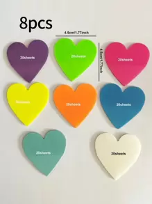 160 piezas Pegatinas transparentes con forma de corazón, marcapáginas semitransparentes, pegatinas de índice, pegatinas reutilizables para útiles escolares y de oficina - Multicolor - Ver 7