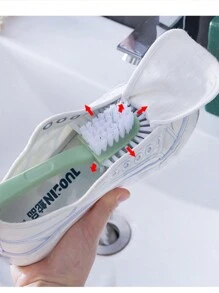 1入隨機風格硬毛鞋刷,長柄塑料清潔刷,圓形鞋清潔刷,適用於家庭使用 - 藍色 - 查看 3