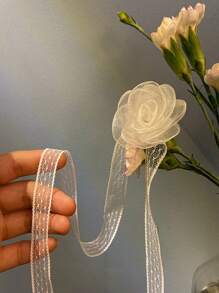 New White Lace Floral Streamer Headband For Girl's Hair Styling, Ideal For Braids And Summer Hairstyles - White - View 5