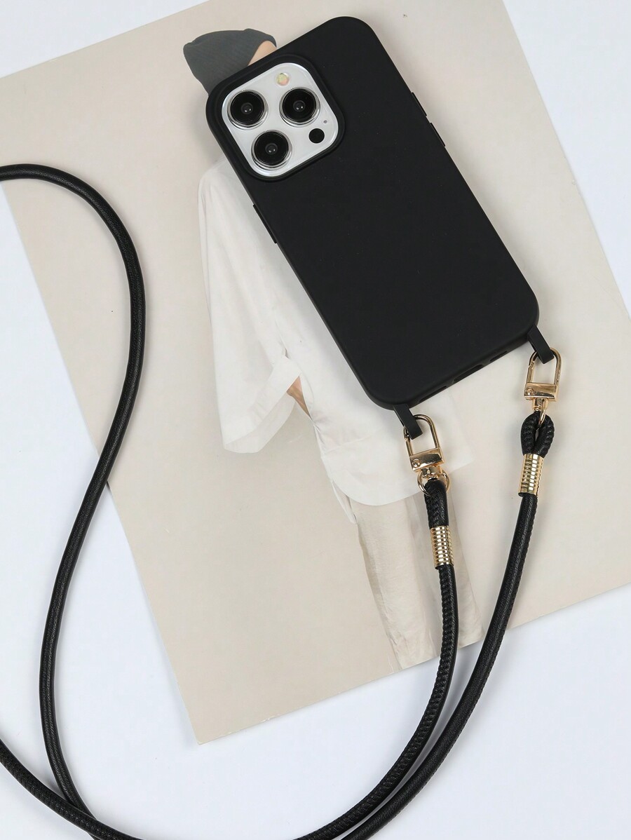 All Black Color Phone Case With Hand Made Lanyard For 13 14 15 16 Pro ...