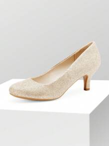 Women's Low Heel Court Pumps Solid Color Elegant Bridal Wedding Shoes - Gold - View 3