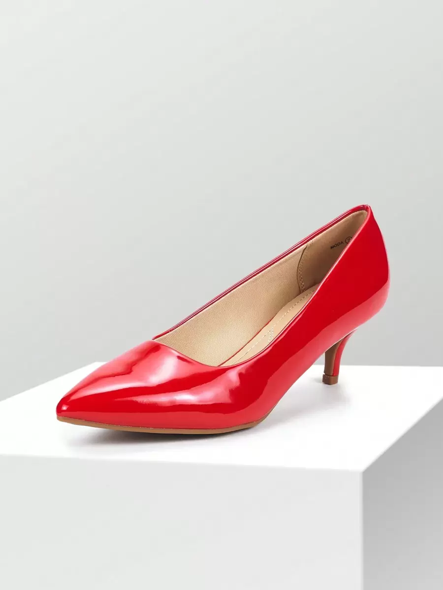 Women's Low Stiletto Heel Pointed Toe Court Pumps, Elegant Fashion Solid Color Shoes - 紅色 - 查看 1