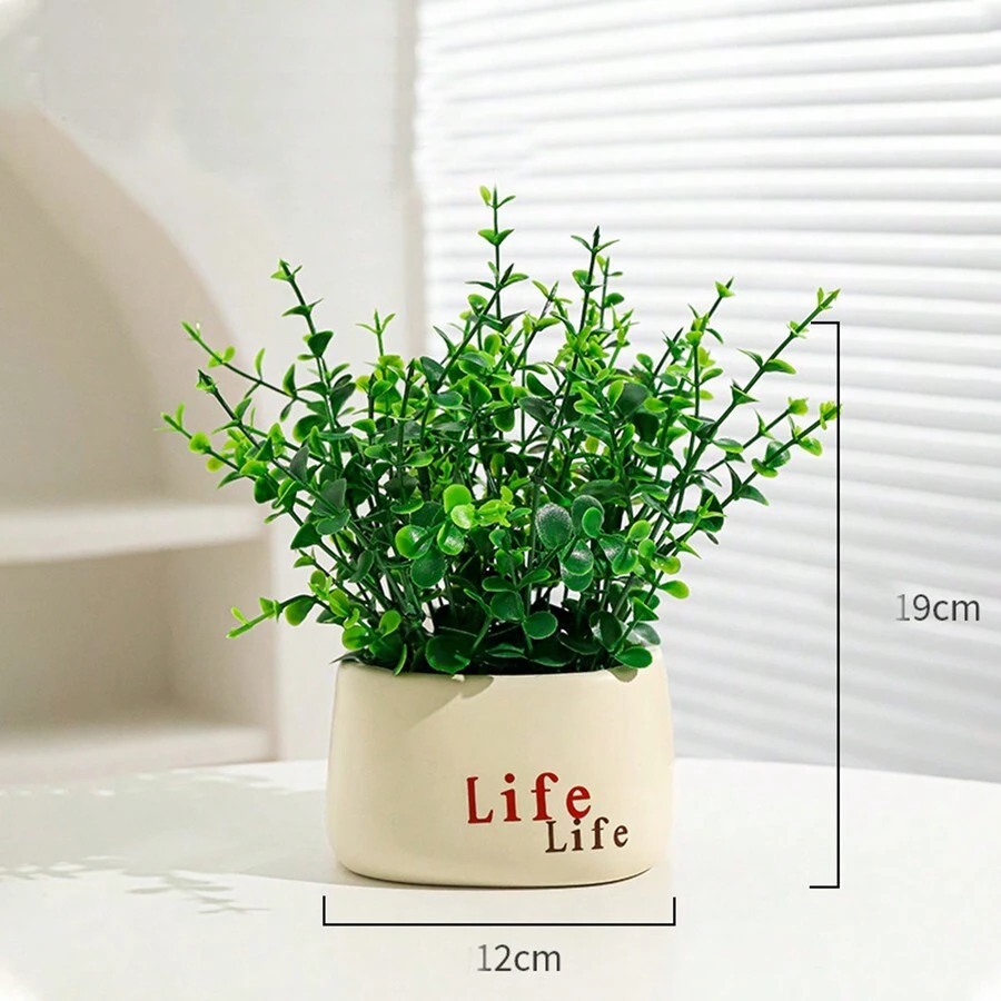 人工北歐風格幾何綠色植物裝飾,適用於客廳,餐桌,家居裝飾,仿真盆栽植物,假花佈置 - E款 - 查看 1