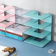 1 件壓克力桌面書架紫色透明學生書本收納架辦公文具 - 紫色 - 查看 3