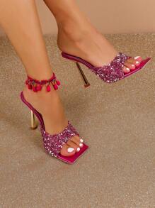 Fashionable High-Heeled Women Sandals Super-Shiny Rhinestone Sandals