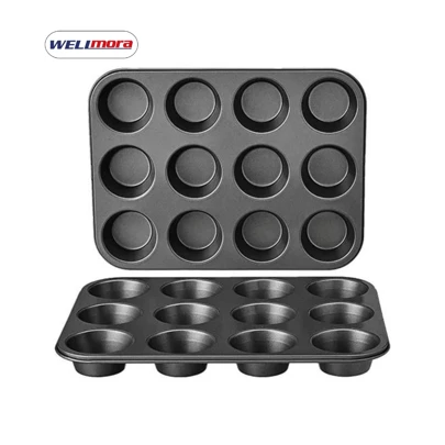 Molde de Hierro Para 12 Minipanqués Cupcakes Y Canapés, Muffin Bakeware Termorresistente Y Deslizante Para Fácil Liberación Con 12 Compartimentos Circulares - Dorado Uniforme Del Pan - Para Hogares, Panaderías, Pastelerías, Cafeterías O Restaurantes