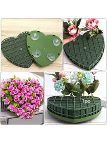 1 块花艺泡沫块心形湿花砖带吸盘，花艺泡沫笼人造花艺泥，适用于花店、婚车装饰、派对桌饰、情人节、礼物、假植物 - 綠色 - 查看 8