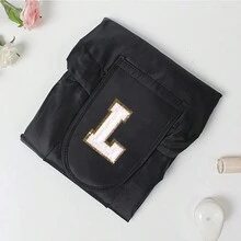 1入斜肩字母刺繡化妝收納包女用口袋折疊式化妝包便攜式旅行收納洗漱袋字母印花組織者盥洗用品情人節禮物 - 黑色 - 查看 11
