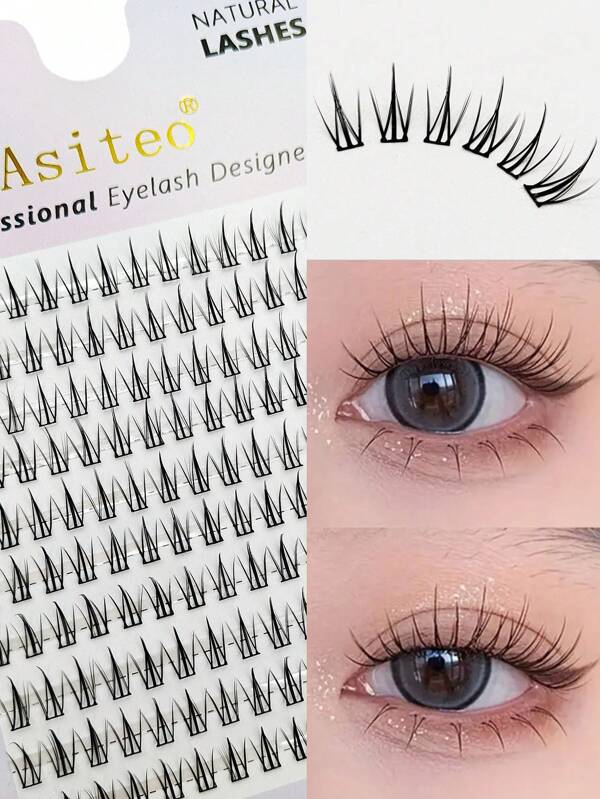 Asiteo 160 pièces Extensions de cils en grappe, faux cils segmentés C bouclés, effilés et volumineux pour un look naturel et volumineux. Pour le maquillage des yeux DIY à la maison pour les débutants. Grappes de cils, cils individuels, faux cils