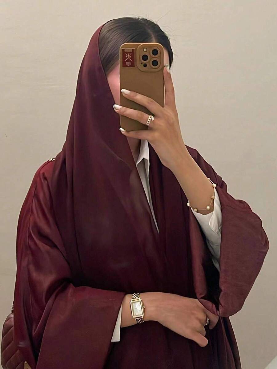 1 pièce Hijab en mousseline de soie douce avec décoration de fausses perles, couleur unie. Convient pour un port quotidien et conservateur pour l'abaya - Rouge foncé - Voir 1