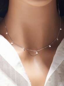 1pc Fashion Silver Cubic Zirconia Decor Chain Necklace For Women For Daily Decoration Holiday - White - View 1