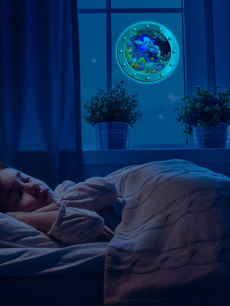 1張可拆式夜光貼紙,夜光船窗和牆面裝飾貼紙 - 綠色發光版 - 查看 1