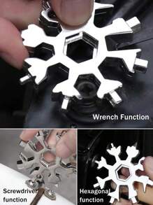 1入組小型雪花扳手六角扳手多功能螺絲刀便攜扳手雪花設計螺絲刀18合1萬能扳手,修補汽車維修工具,內六角戶外便攜合金小螺絲刀,多功能鑰匙扣便攜式多功能露營生存裝備戶外徒步不銹鋼雪花瓶開器/平頭十字螺絲刀套裝/扳手 - 銀色 - 查看 3
