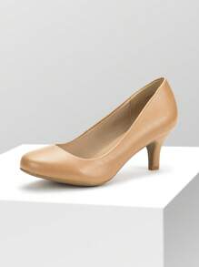 Women's Low Heel Court Pumps Solid Color Elegant Bridal Wedding Shoes - 杏色 - 查看 2