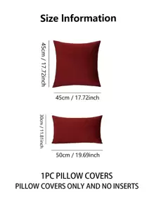 1pc Plain Cushion Cover Without Filler, Burgundy Simple Throw Pillow Case, Pillow Insert Not Include, For Sofa, Living Room - Burgundy - View 2