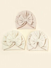 3入組嬰兒蝴蝶結纏頭帽，適用於3-9個月大的嬰兒 - 米色 - 查看 1