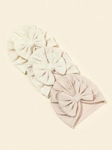 3入組嬰兒蝴蝶結纏頭帽，適用於3-9個月大的嬰兒 - 米色 - 查看 4