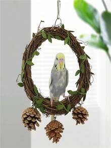 1個松球綠色藤蔓環鳥玩具鸚鵡咀嚼吊掛環鳥籠配件 - 棕色 - 查看 3