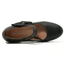 Women'S Mary Jane Shoes Ankle Strap Bow Low Block Round Closed Toe Pumps Comfortable Dress Wedding Party Shoes Valentines - 黑色啞光 - 查看 5