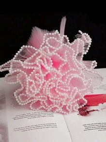 1入組褶皺網眼布花束禮品包裝,附有綢緞和珍珠網,非常適合假日、婚禮、生日、情人節等節日禮品,diy花卉花束或花店裝飾 - 淺粉色 - 查看 7