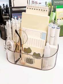 1個透明條紋多格筆筒和桌面文具組織者 - 無色 - 查看 3