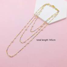 1pc Women's Gift Golden Faux Pearl & Oil Drip Pendant Multi-Layered Long Necklace - Multicolor - View 2