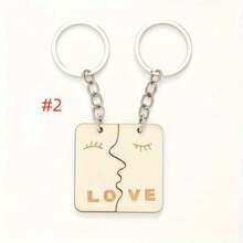 2pcs/Set Couples Matching Keychain Creative Wooden Key Chain Ring Birthday Valentine'S Day Gift For Him Her Girlfriend Boyfriend - Khaki - View 4