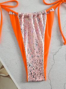 Women's Sexy & Sporty Halterneck Bikini Set With Sparkly Material, Outdoor & Beachwear - Orange - View 5