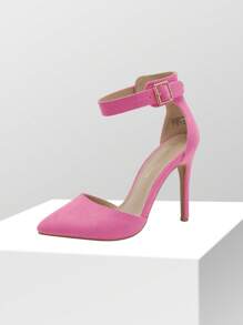 Women Pointed Closed Toe Heel Stiletto High Heel Ankle Strap D'Orsay Pumps Shoes - Màu Hồng  San hô - Xem 2