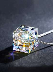 S925 Silver Plated Necklace Women  Sugar Cube Crystal Clavicle Chain - Multicolor - View 5