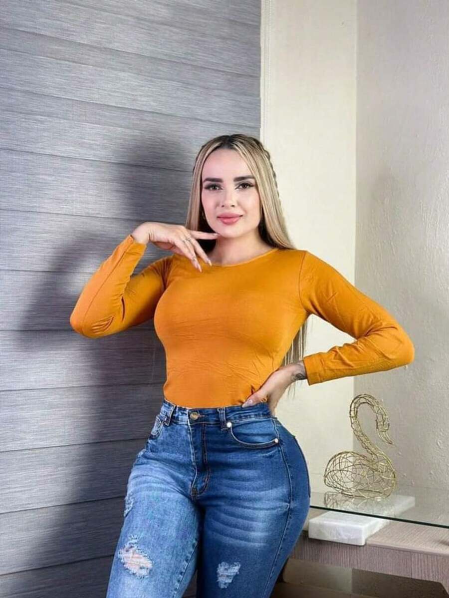 ROUND NECK Thermal Blouse - Mustard Yellow - View 1