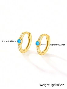 一對925純銀女士耳環,鑲嵌蛋白石,優雅時尚簡約風格環形耳環,精緻女士飾品禮物,適合每天穿戴 - 女士時尚耳環 - 查看 7