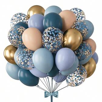 Confetti Dusty Blue Gold Balloons Set Babyshower Baptism Wedding Enagement Happy Birthday Party Decorations Balloon Bleu