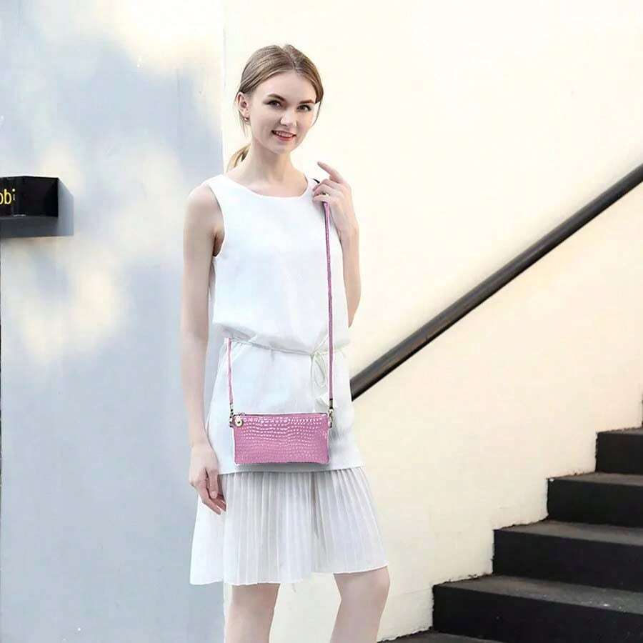 2023女士潮流鱷魚印花小肩袋,手機小袋,斜跨式肩背包 - 紫色 - 查看 1