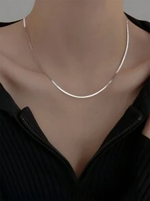1pc 925 Silver Snake Bone Wide Chain, Shiny And Fashionable, Suitable For Dates, Holidays, Weddings, Parties, Travel, Daily Wear, Commuting, And Perfect For Girls With Elegant. Ideal For Summer Beach. Great As Gifts For Girlfriend, Mother, Teacher, Best Friends, Colleagues And Classmates - Silver - View 1