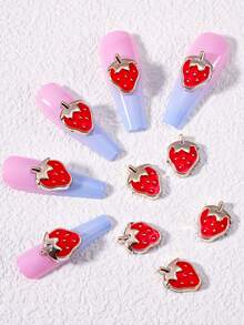 5入組草莓指甲藝術裝飾,3d草莓指甲吊飾配件 - 紅色 - 查看 1