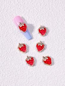 5入組草莓指甲藝術裝飾,3d草莓指甲吊飾配件 - 紅色 - 查看 2