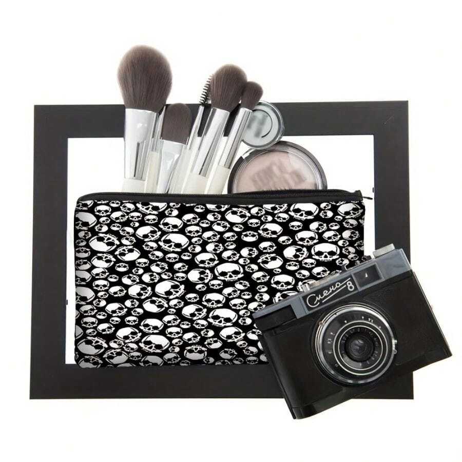 骷髏系列1 印花方形化妝包,帶拉鍊,便攜式收納袋,儲物盒,化妝品組織器 - 1 - 查看 1