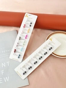 12 件/盒亮珍珠头巾夹 - 钢夹固定头巾，时尚风格围巾别针，穆斯林女性配饰 - 彩色 - 查看 5